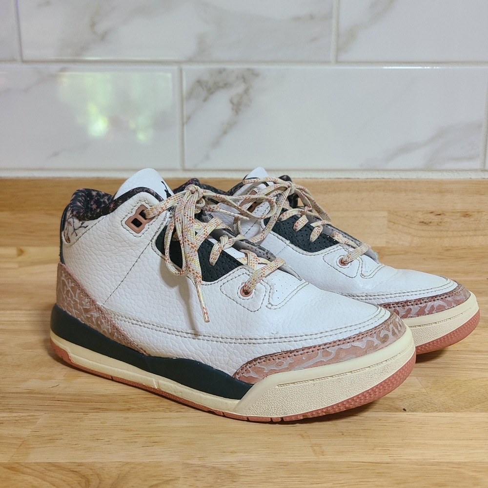 Jordan 3 Retro Vintage Floral Sneakers Kids PS 2Y White Pink Elephant FQ9174-100